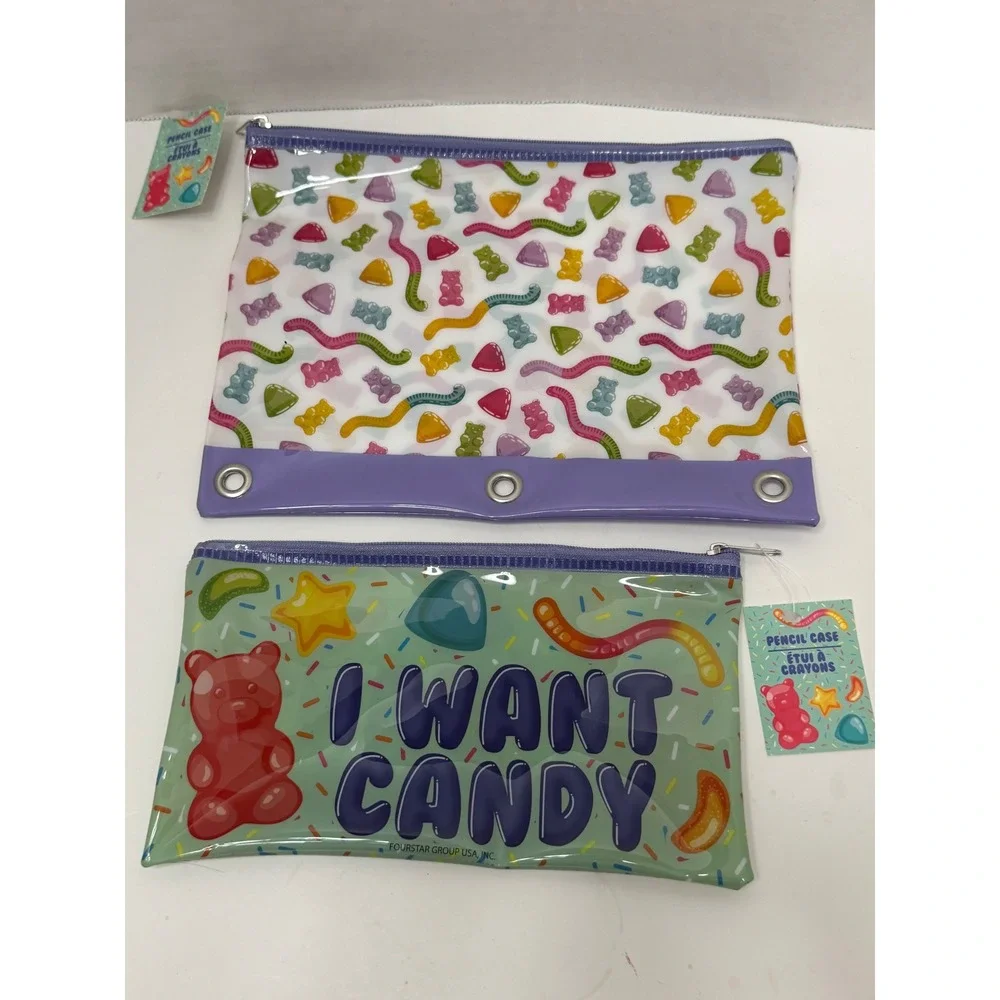 Fourstar Group Gummy Candy Pencil Case Set I Want Candy 3-Ring Binder Pouch NWT